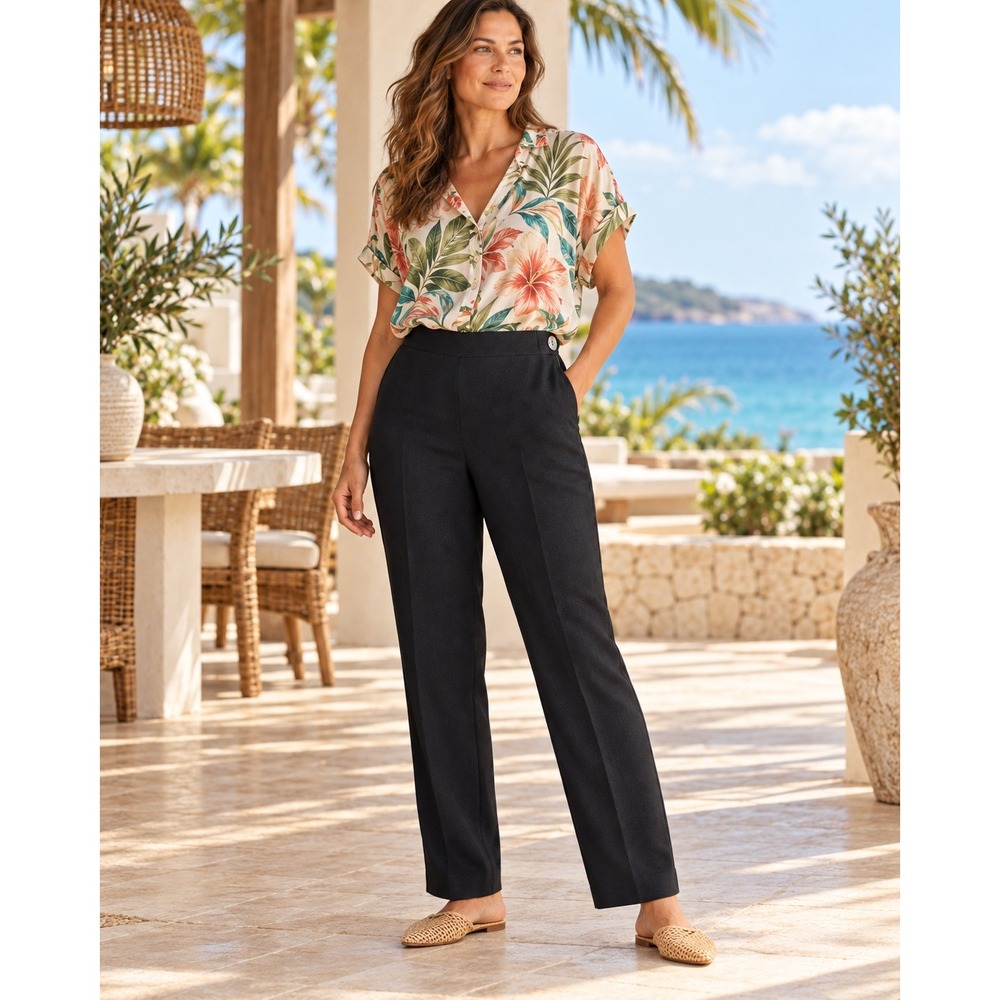 Tommy Bahama Women's 10 Black Silk Straight Leg Pants